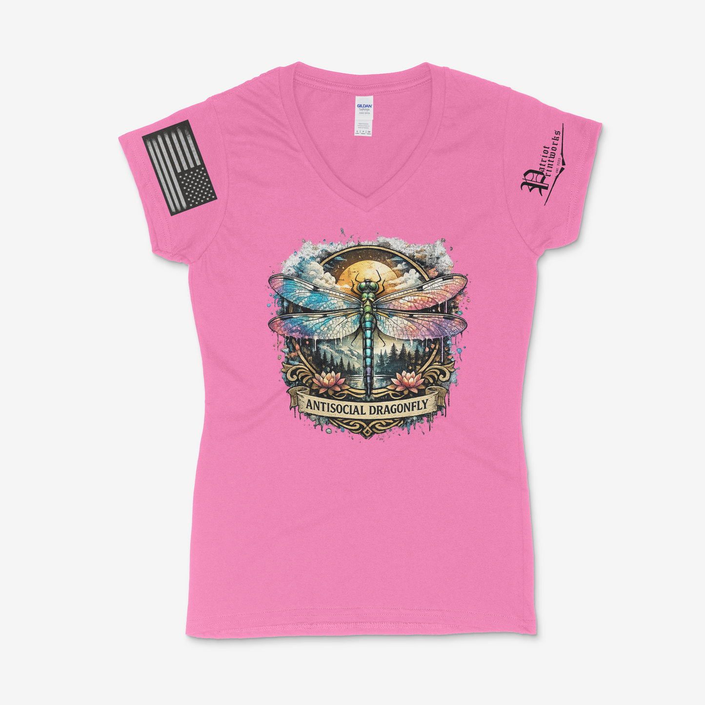 Antisocial Dragonfly Ladies V-Neck T-Shirt