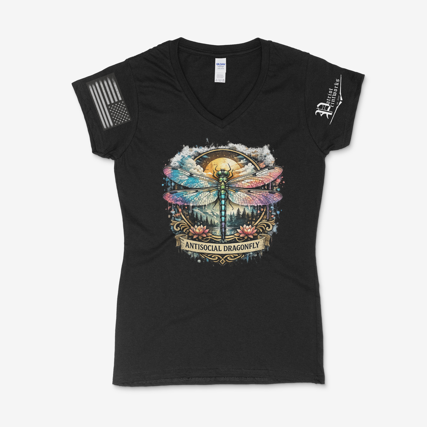 Antisocial Dragonfly Ladies V-Neck T-Shirt
