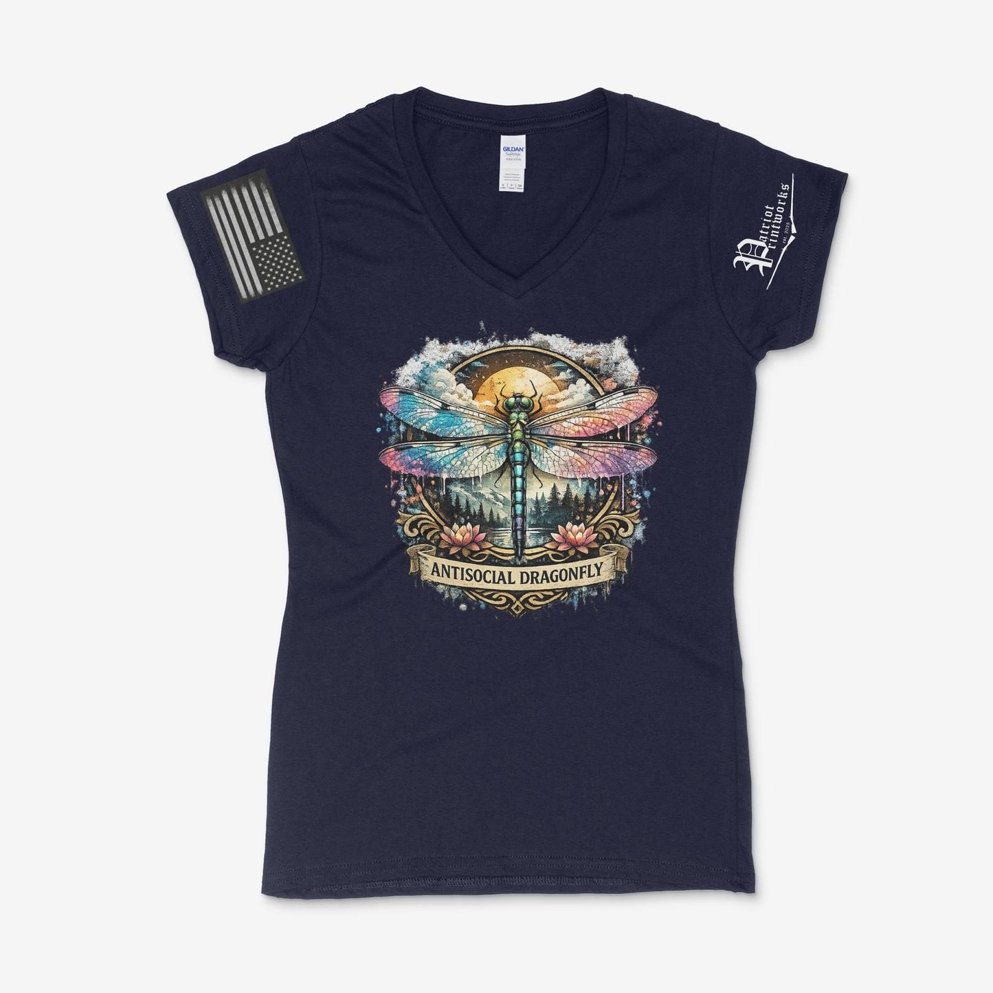 Antisocial Dragonfly Ladies V-Neck T-Shirt