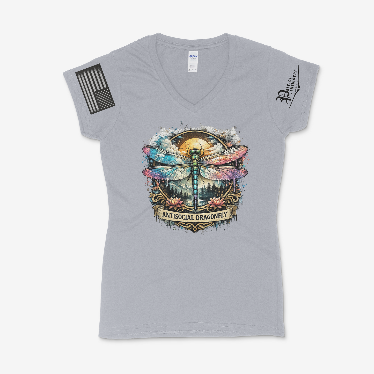 Antisocial Dragonfly Ladies V-Neck T-Shirt