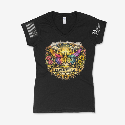 Social Butterfly Ladies V-Neck T-Shirt