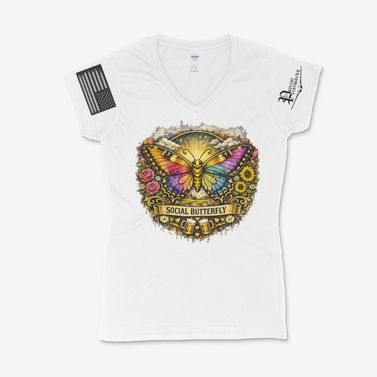 Social Butterfly Ladies V-Neck T-Shirt